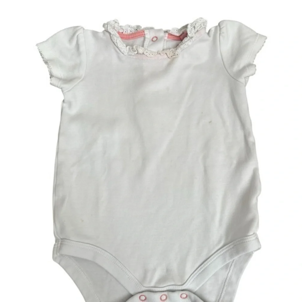 Baby Boden Cream Onesie with Pink Trim